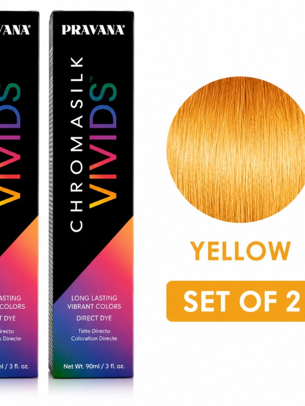 Pravana ChromaSilk Vivids Yellow Hair Color Set of 2 | Semi-Permanent Direct Dye